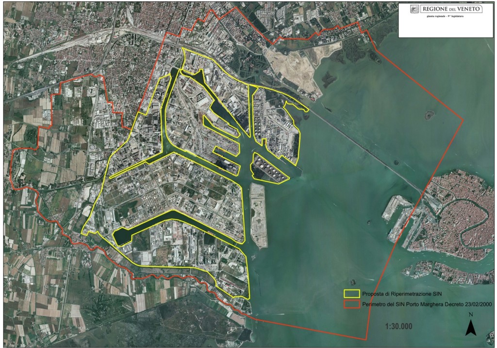 Mappa del SIN (Sito di Bonifica di Interesse Nazionale) di Porto Marghera - foto: http://www.arpa.veneto.it - www.irog.it