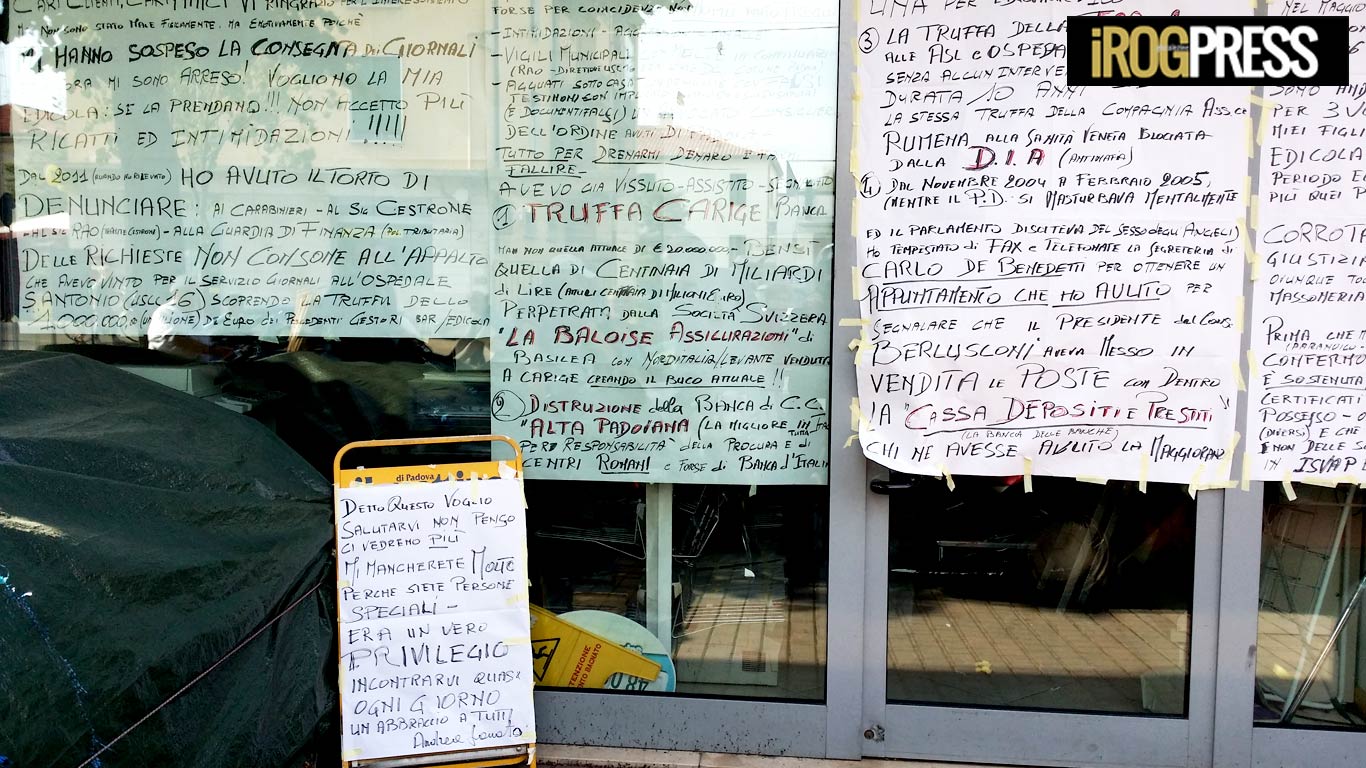 PADOVA, URLA NEL SILENZIO DI UN EDICOLANTE STRITOLATO DALLE ISTITUZIONI