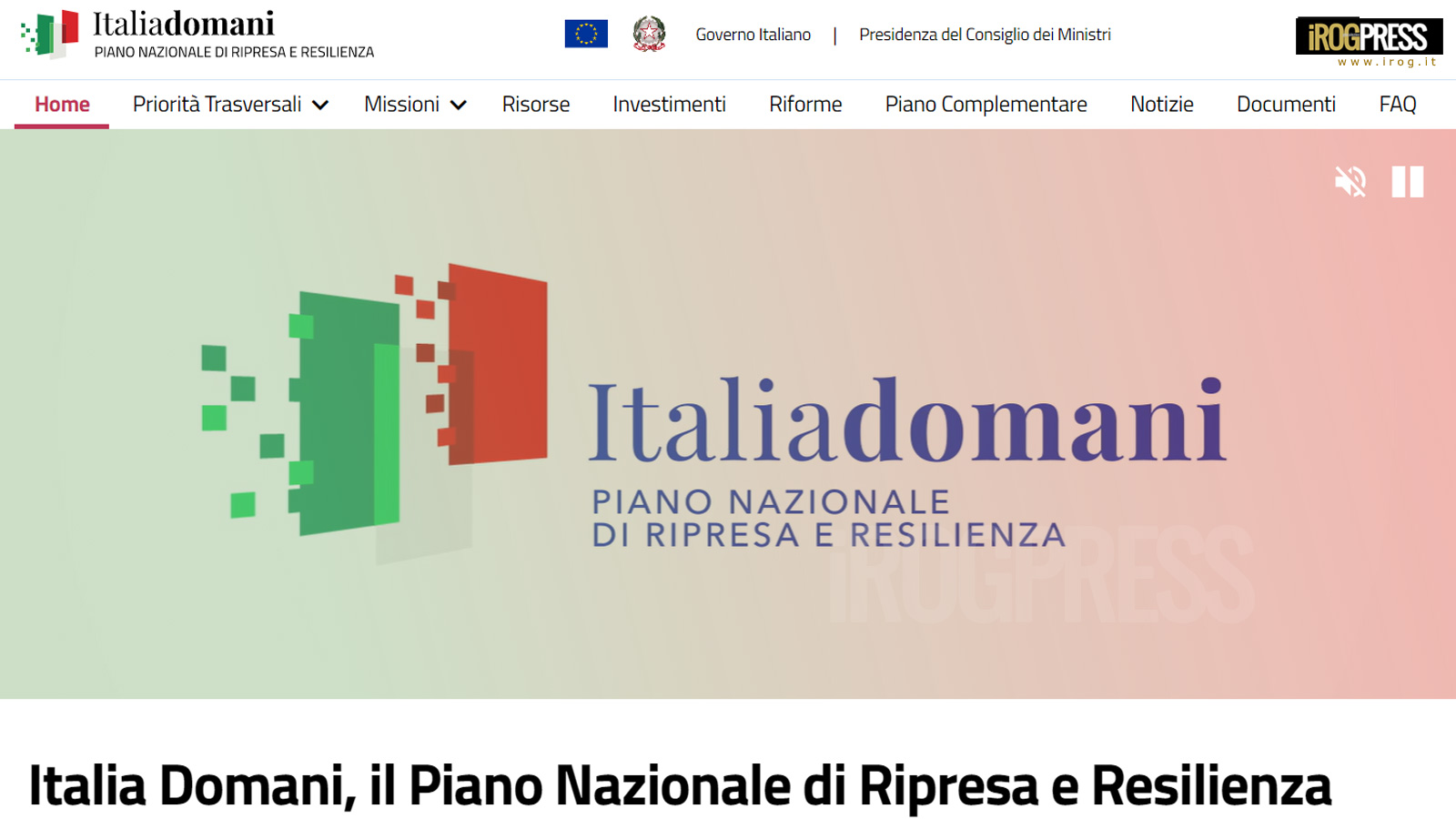 ITALIA DOMANI, ONLINE IL PORTALE DEDICATO AL PNRR