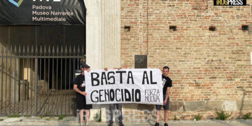 FORZA NUOVA IN PIAZZA A PADOVA: “BASTA GENOCIDIO” – BLITZ DAVANTI AL MURA VIVE CONTRO LE STRAGI A GAZA